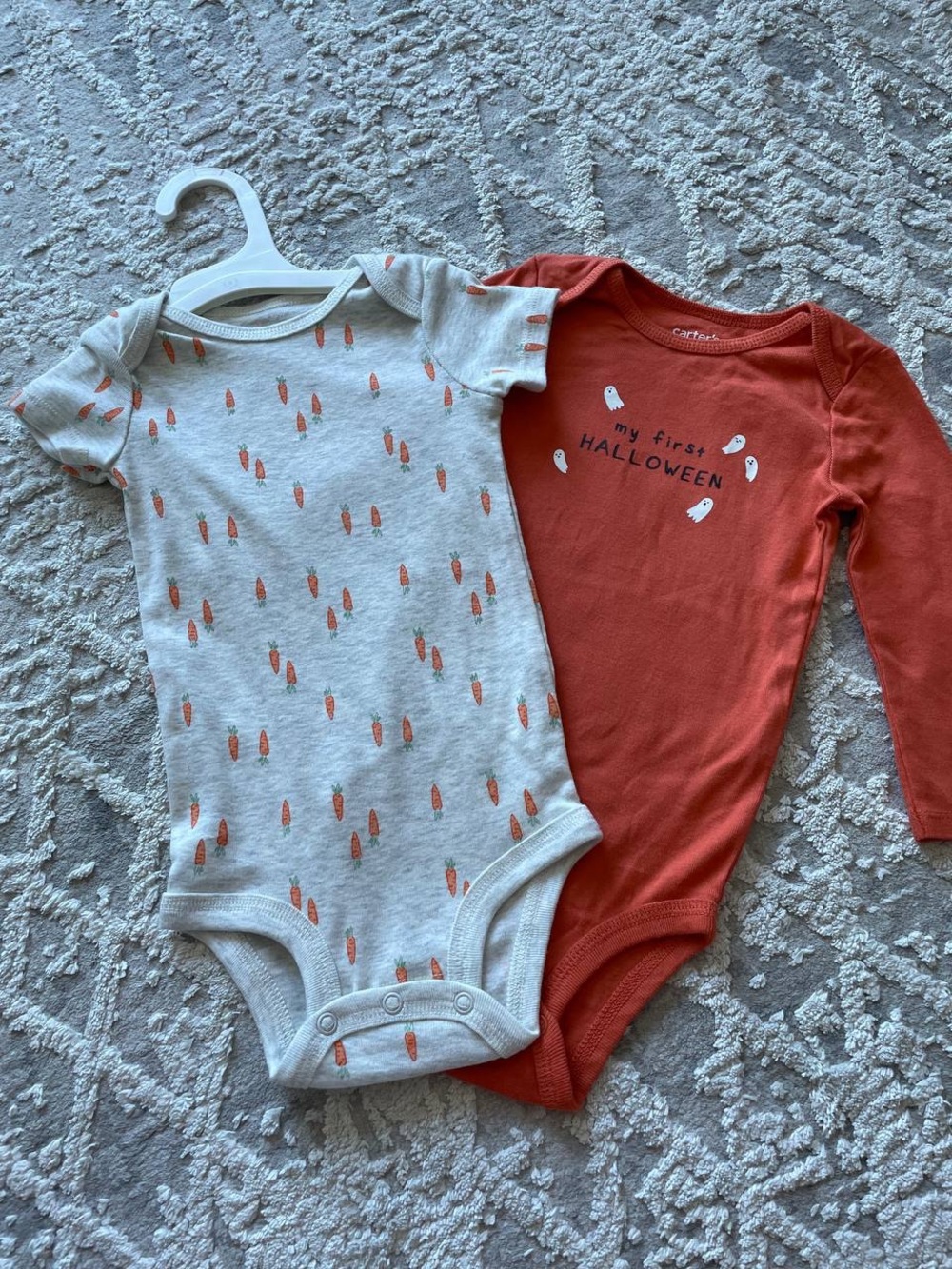 Carter's Orange & Heather Gray Halloween Baby One-Piece Bodysuit Set